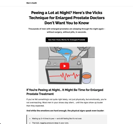 Primeira dobra da página mensprostatereport.online